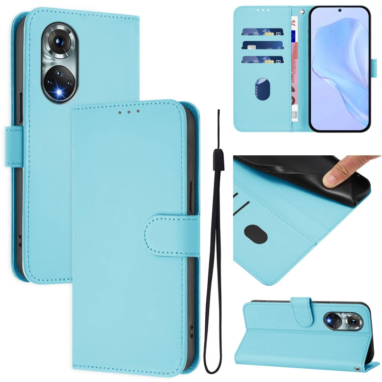 Skin Feel Solid Color Leather Phone Case with Lanyard, For Huawei nova 9, For Huawei P50 Pro