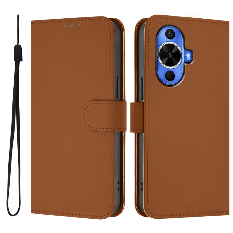 Skin Feel Solid Color Leather Phone Case with Lanyard, For Huawei nova 12s 4G, For Huawei Pura 70