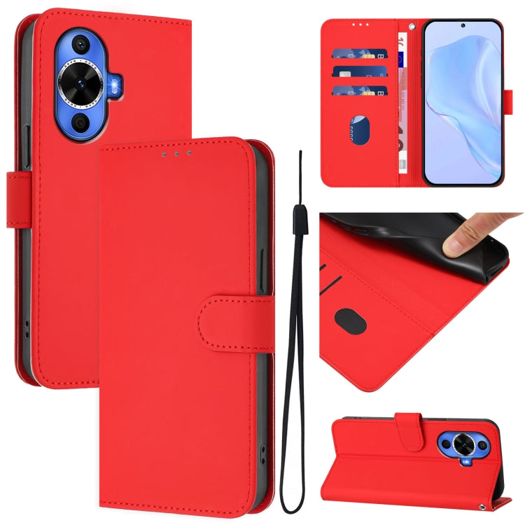 Skin Feel Solid Color Leather Phone Case with Lanyard, For Huawei nova 12s 4G, For Huawei Pura 70