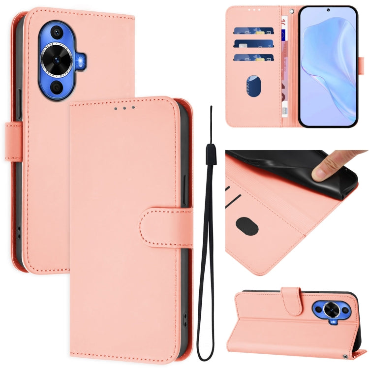 Skin Feel Solid Color Leather Phone Case with Lanyard, For Huawei nova 12s 4G, For Huawei Pura 70