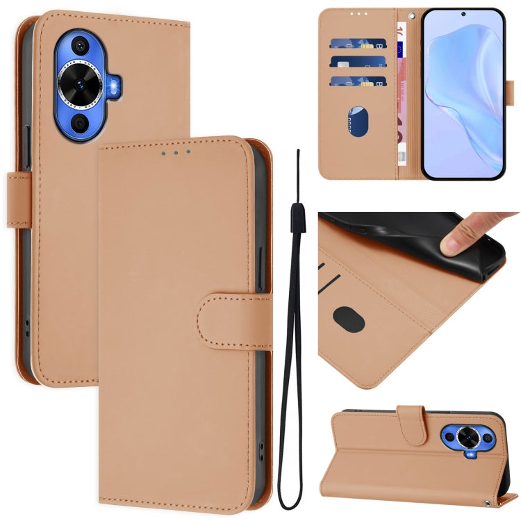 Skin Feel Solid Color Leather Phone Case with Lanyard, For Huawei nova 12s 4G, For Huawei Pura 70