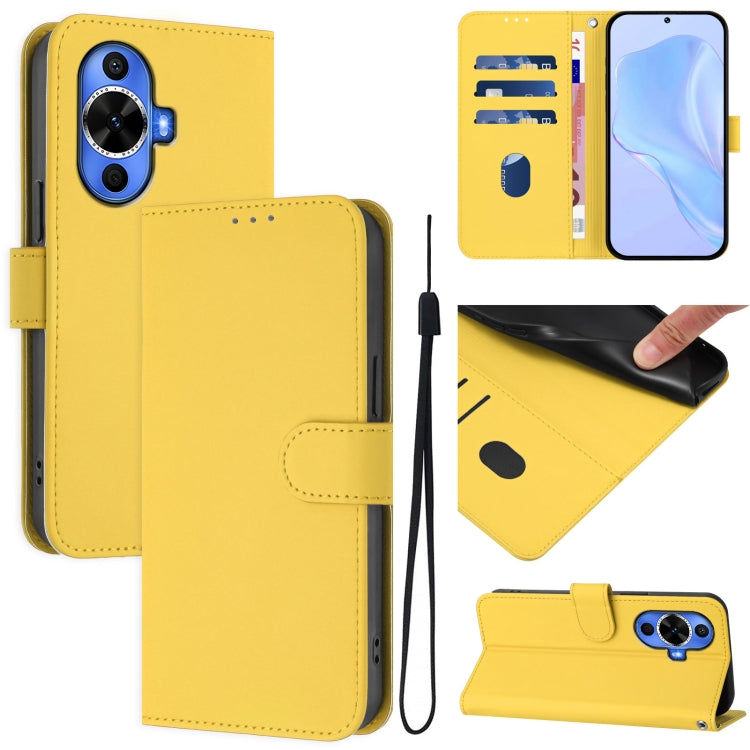 Skin Feel Solid Color Leather Phone Case with Lanyard, For Huawei nova 12s 4G, For Huawei Pura 70