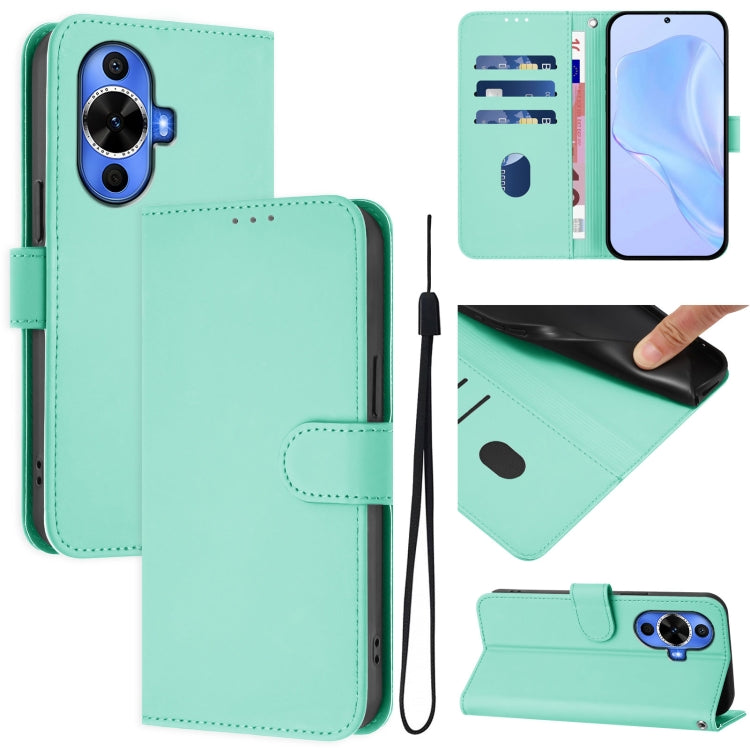 Skin Feel Solid Color Leather Phone Case with Lanyard, For Huawei nova 12s 4G, For Huawei Pura 70