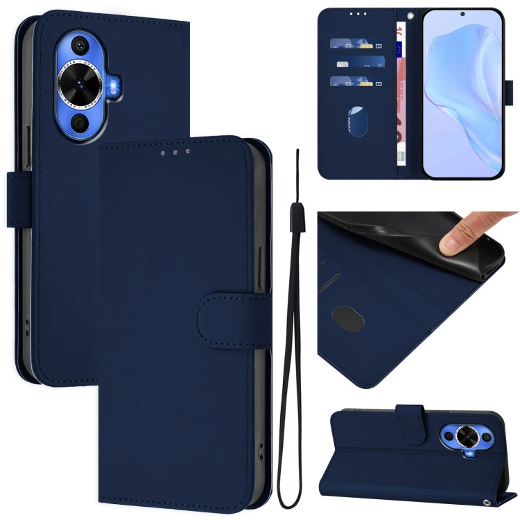Skin Feel Solid Color Leather Phone Case with Lanyard, For Huawei nova 12s 4G, For Huawei Pura 70