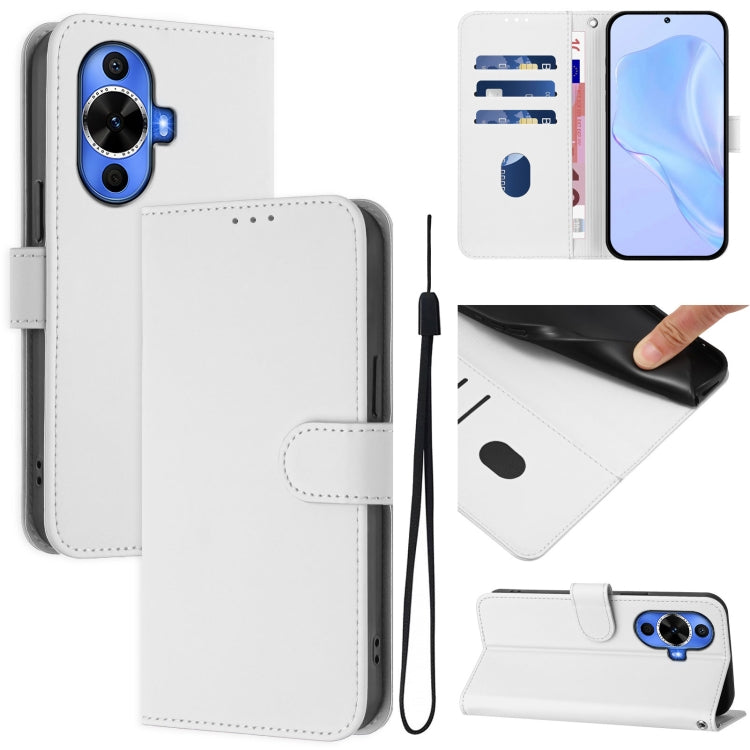 Skin Feel Solid Color Leather Phone Case with Lanyard, For Huawei nova 12s 4G, For Huawei Pura 70