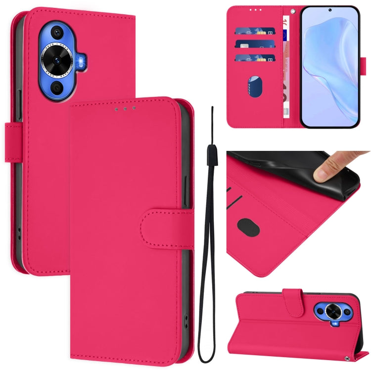 Skin Feel Solid Color Leather Phone Case with Lanyard, For Huawei nova 12s 4G, For Huawei Pura 70