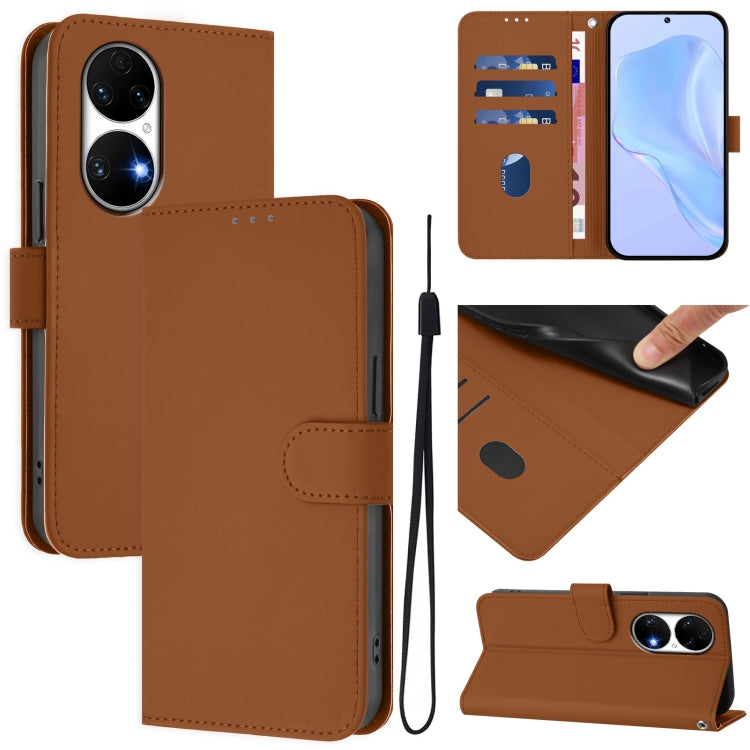 Skin Feel Solid Color Leather Phone Case with Lanyard, For Huawei P50