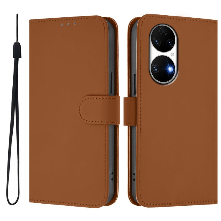 Skin Feel Solid Color Leather Phone Case with Lanyard, For Huawei P50