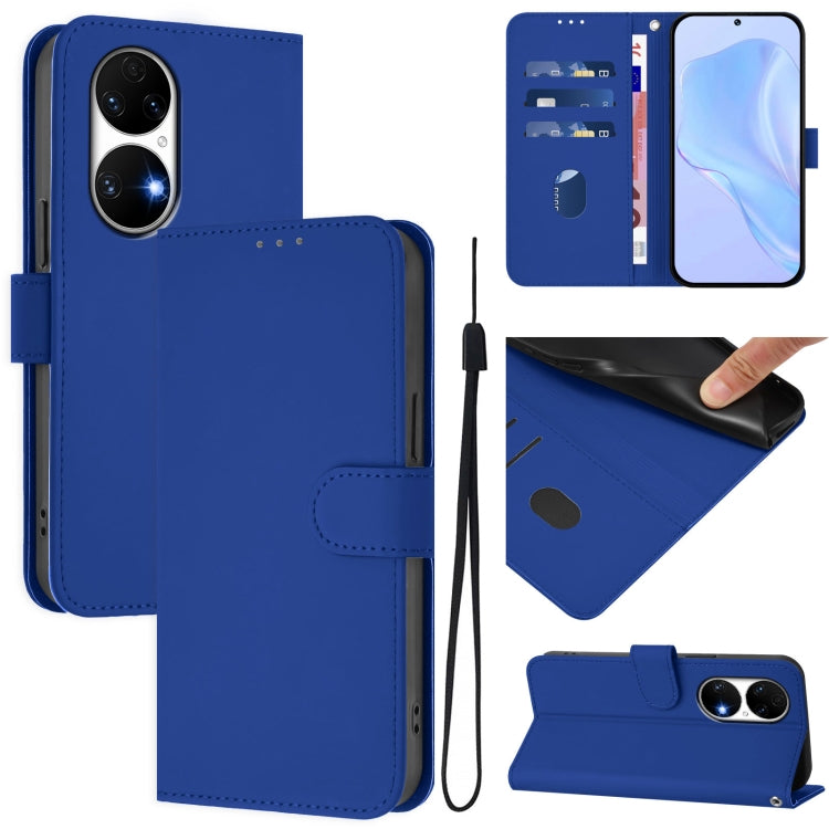 Skin Feel Solid Color Leather Phone Case with Lanyard, For Huawei P50