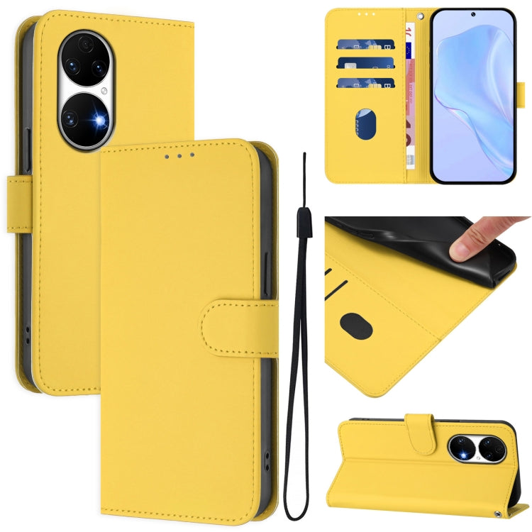 Skin Feel Solid Color Leather Phone Case with Lanyard, For Huawei P50