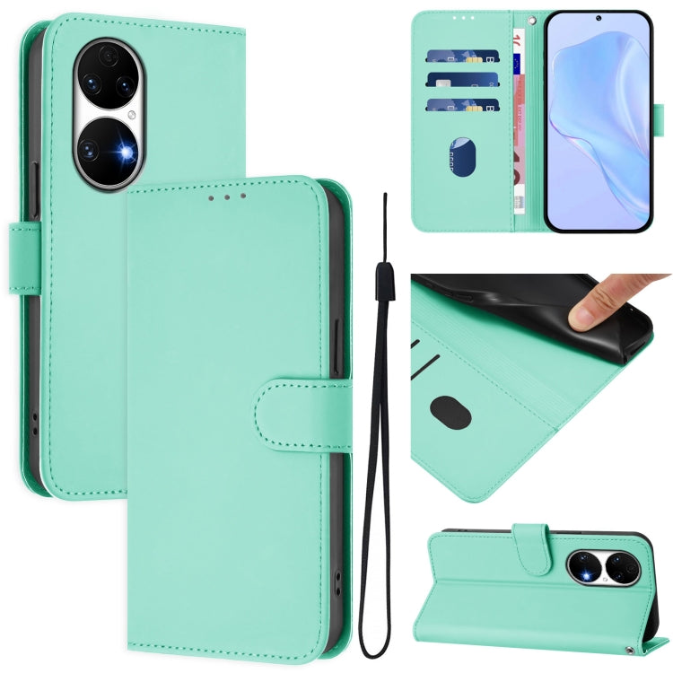Skin Feel Solid Color Leather Phone Case with Lanyard, For Huawei P50