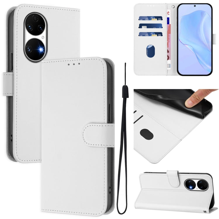 Skin Feel Solid Color Leather Phone Case with Lanyard, For Huawei P50