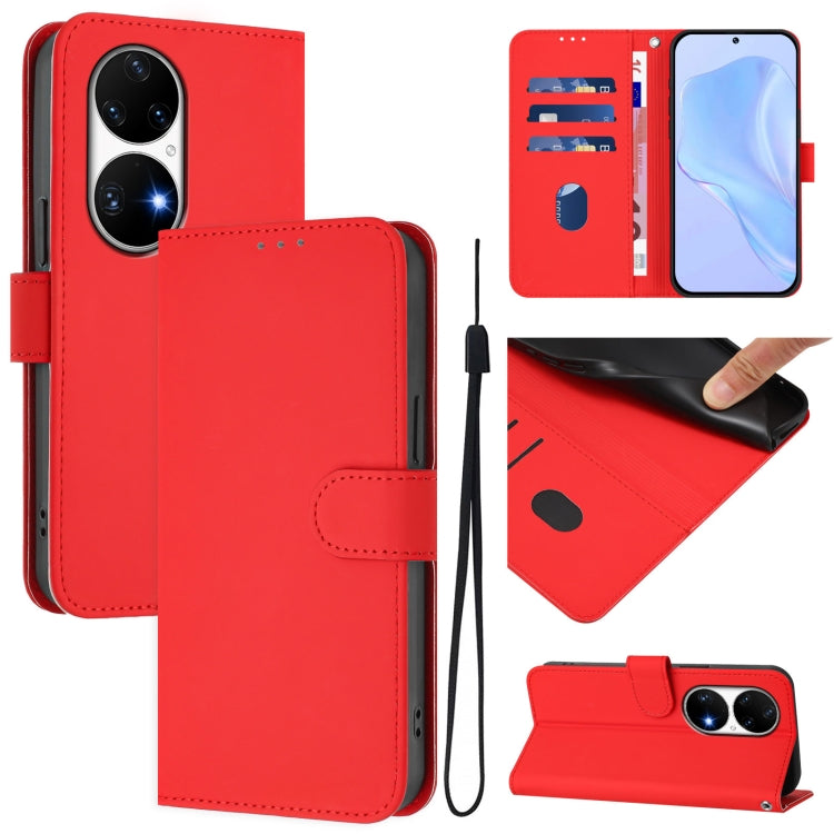 Skin Feel Solid Color Leather Phone Case with Lanyard, For Huawei nova 9, For Huawei P50 Pro
