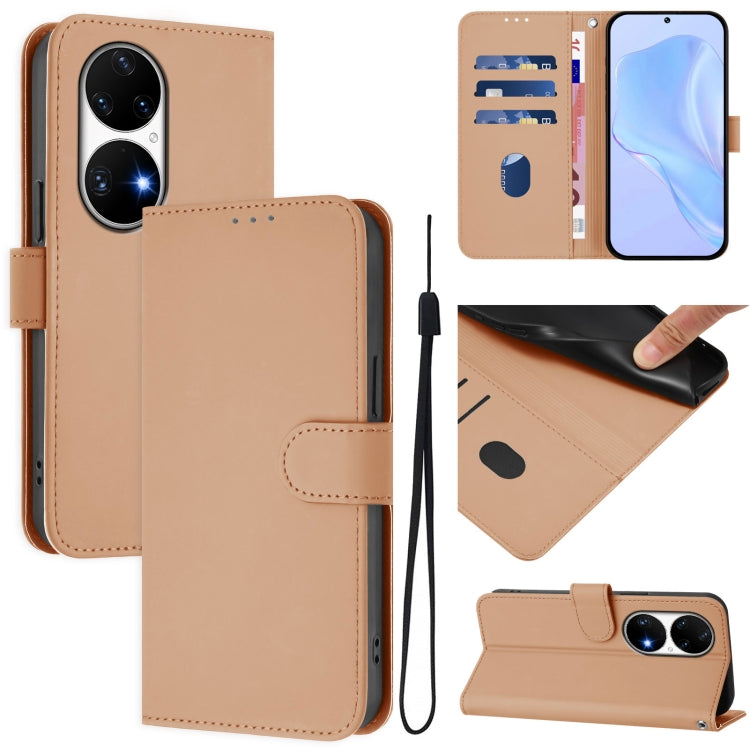 Skin Feel Solid Color Leather Phone Case with Lanyard, For Huawei nova 9, For Huawei P50 Pro