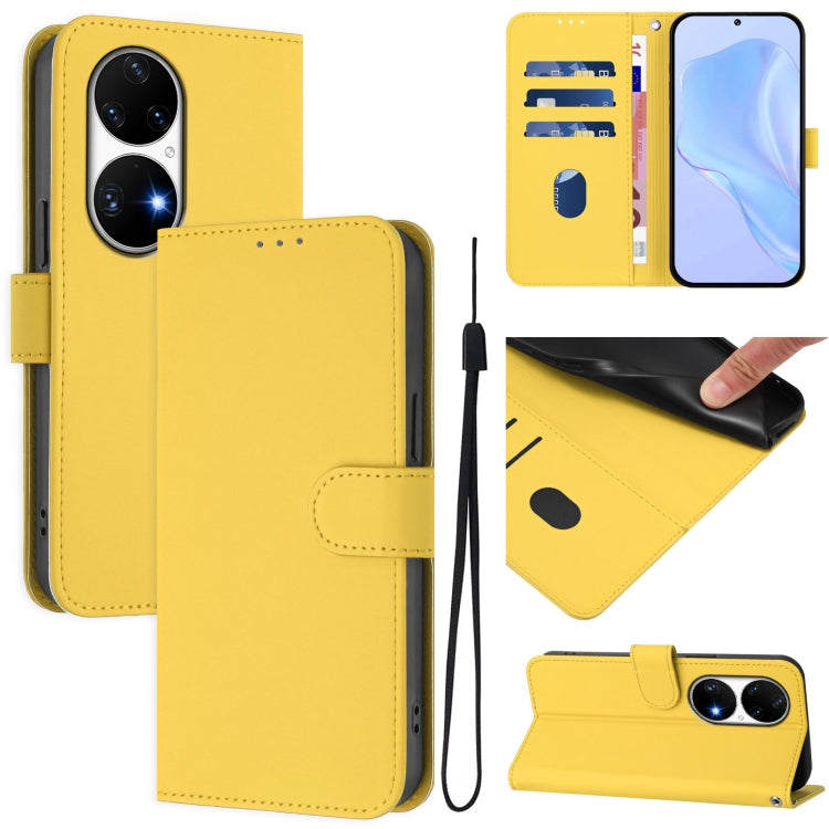 Skin Feel Solid Color Leather Phone Case with Lanyard, For Huawei nova 9, For Huawei P50 Pro