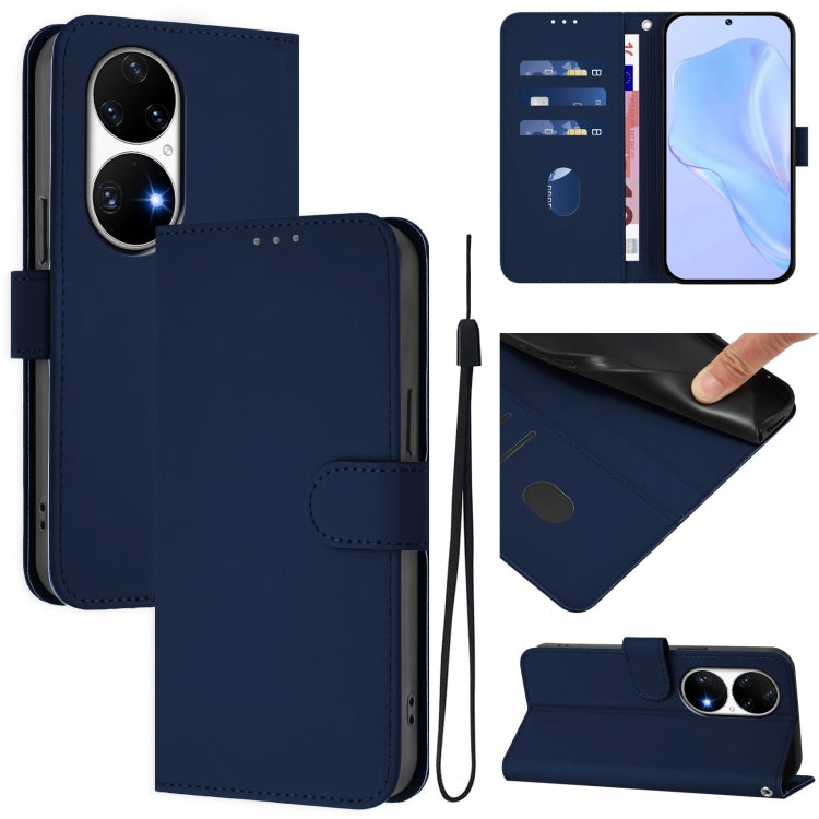 Skin Feel Solid Color Leather Phone Case with Lanyard, For Huawei nova 9, For Huawei P50 Pro