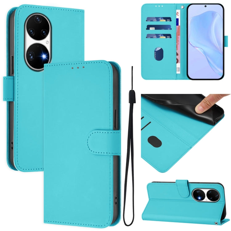 Skin Feel Solid Color Leather Phone Case with Lanyard, For Huawei nova 9, For Huawei P50 Pro