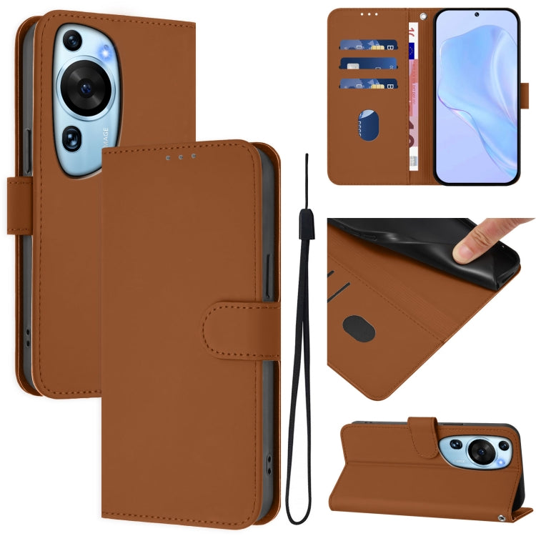 Skin Feel Solid Color Leather Phone Case with Lanyard, For Huawei P60 Art, For Huawei P60 / P60 Pro
