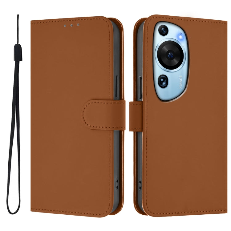 Skin Feel Solid Color Leather Phone Case with Lanyard, For Huawei P60 Art, For Huawei P60 / P60 Pro