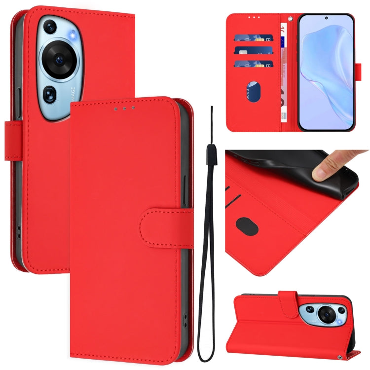 Skin Feel Solid Color Leather Phone Case with Lanyard, For Huawei P60 Art, For Huawei P60 / P60 Pro