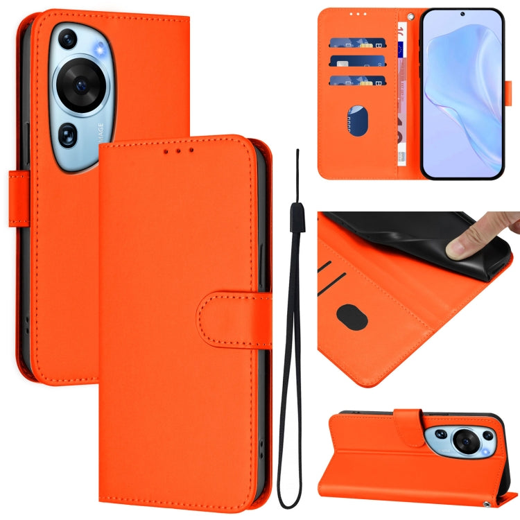 Skin Feel Solid Color Leather Phone Case with Lanyard, For Huawei P60 Art, For Huawei P60 / P60 Pro