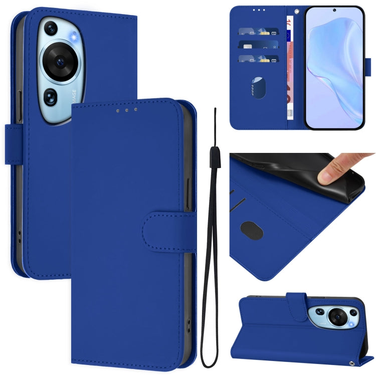 Skin Feel Solid Color Leather Phone Case with Lanyard, For Huawei P60 Art, For Huawei P60 / P60 Pro