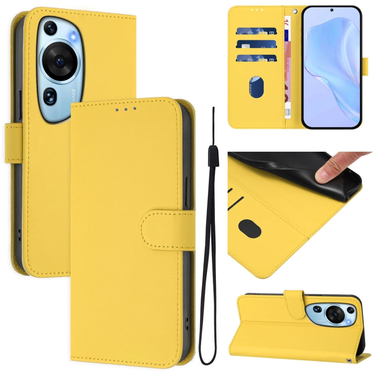 Skin Feel Solid Color Leather Phone Case with Lanyard, For Huawei P60 Art, For Huawei P60 / P60 Pro