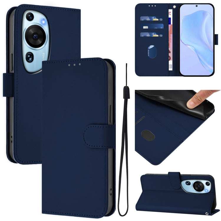 Skin Feel Solid Color Leather Phone Case with Lanyard, For Huawei P60 Art, For Huawei P60 / P60 Pro