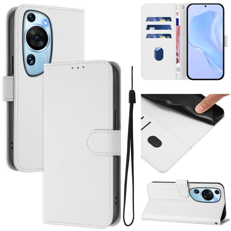 Skin Feel Solid Color Leather Phone Case with Lanyard, For Huawei P60 Art, For Huawei P60 / P60 Pro