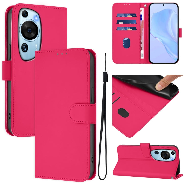 Skin Feel Solid Color Leather Phone Case with Lanyard, For Huawei P60 Art, For Huawei P60 / P60 Pro