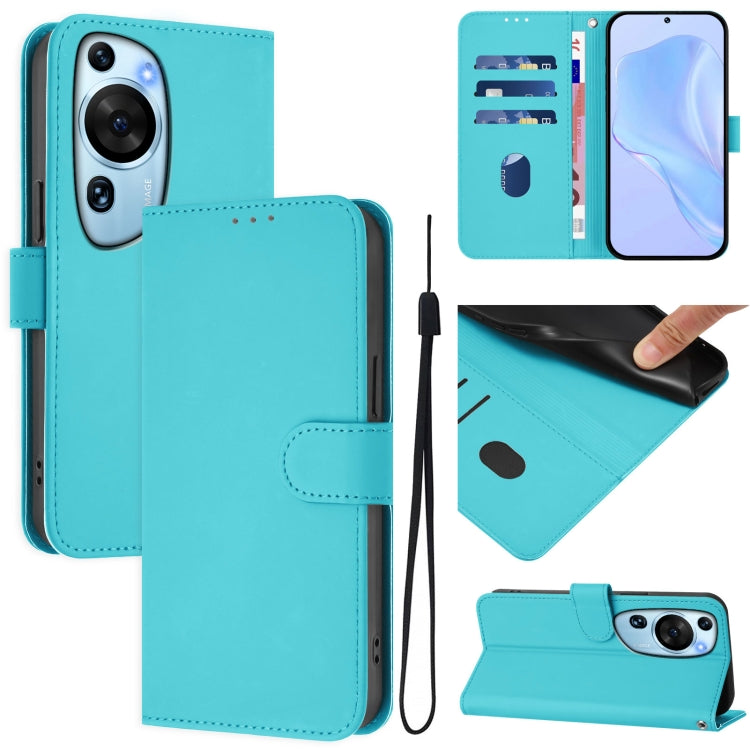 Skin Feel Solid Color Leather Phone Case with Lanyard, For Huawei P60 Art, For Huawei P60 / P60 Pro