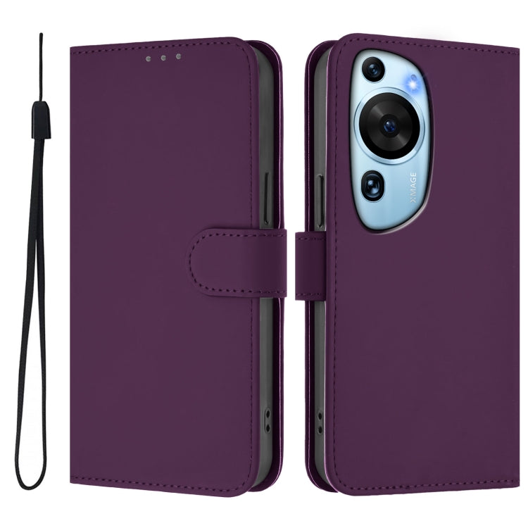 Skin Feel Solid Color Leather Phone Case with Lanyard, For Huawei P60 Art, For Huawei P60 / P60 Pro