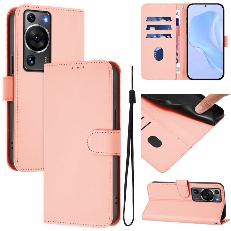 Skin Feel Solid Color Leather Phone Case with Lanyard, For Huawei P60 Art, For Huawei P60 / P60 Pro