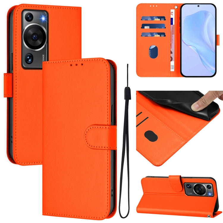 Skin Feel Solid Color Leather Phone Case with Lanyard, For Huawei P60 Art, For Huawei P60 / P60 Pro