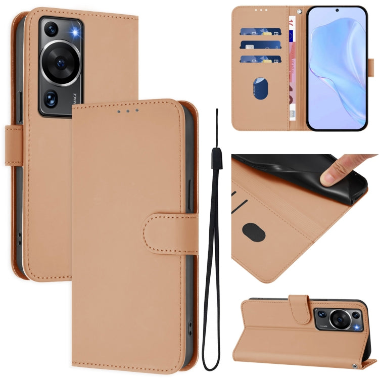 Skin Feel Solid Color Leather Phone Case with Lanyard, For Huawei P60 Art, For Huawei P60 / P60 Pro