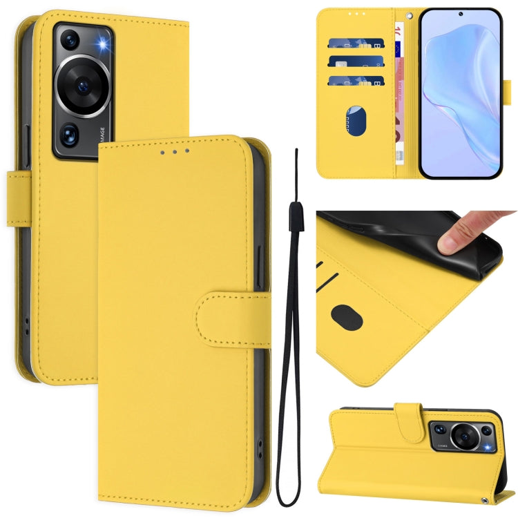 Skin Feel Solid Color Leather Phone Case with Lanyard, For Huawei P60 Art, For Huawei P60 / P60 Pro