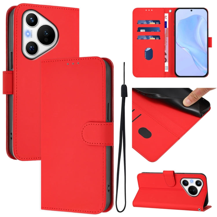 Skin Feel Solid Color Leather Phone Case with Lanyard, For Huawei nova 12s 4G, For Huawei Pura 70