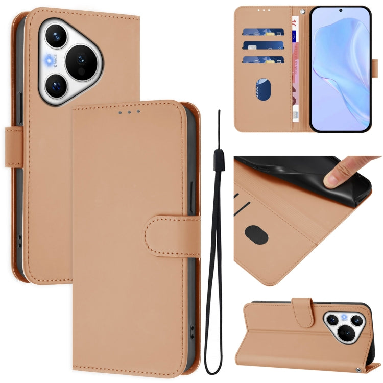 Skin Feel Solid Color Leather Phone Case with Lanyard, For Huawei nova 12s 4G, For Huawei Pura 70