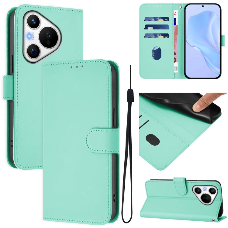 Skin Feel Solid Color Leather Phone Case with Lanyard, For Huawei nova 12s 4G, For Huawei Pura 70
