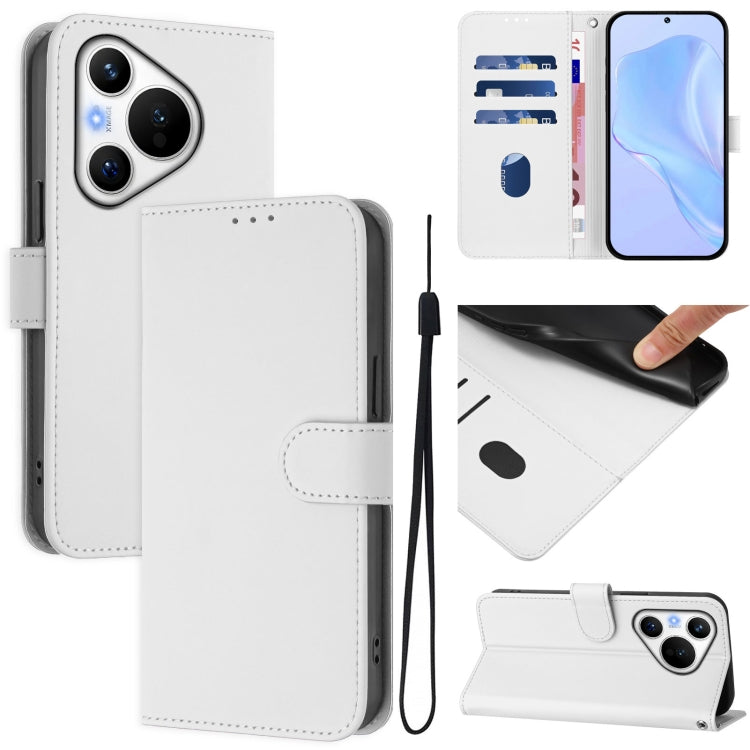 Skin Feel Solid Color Leather Phone Case with Lanyard, For Huawei nova 12s 4G, For Huawei Pura 70