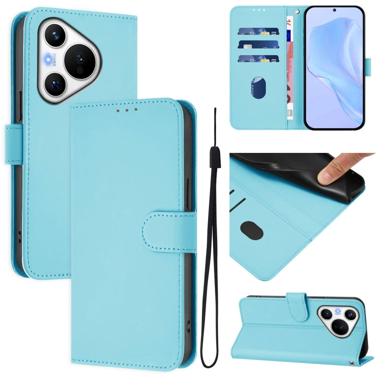Skin Feel Solid Color Leather Phone Case with Lanyard, For Huawei nova 12s 4G, For Huawei Pura 70