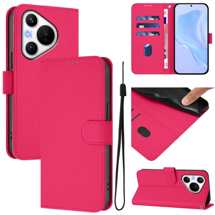 Skin Feel Solid Color Leather Phone Case with Lanyard, For Huawei nova 12s 4G, For Huawei Pura 70