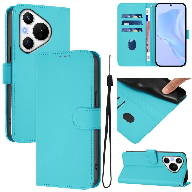 Skin Feel Solid Color Leather Phone Case with Lanyard, For Huawei nova 12s 4G, For Huawei Pura 70