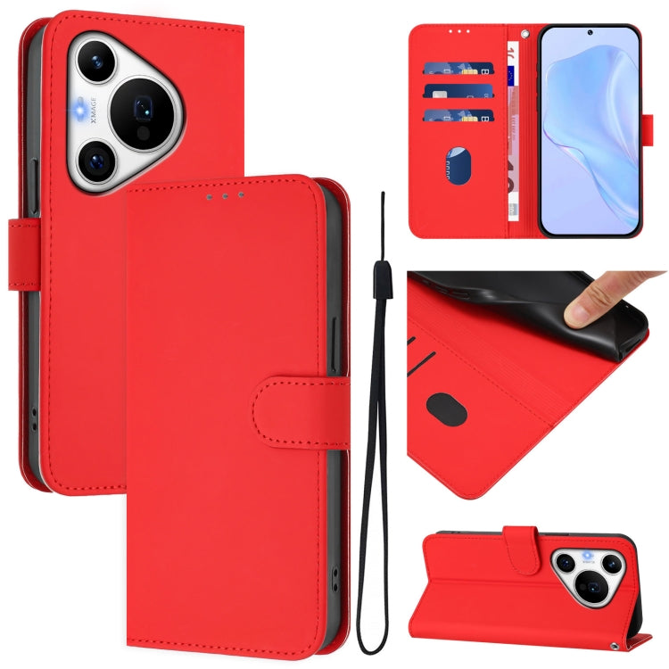 Skin Feel Solid Color Leather Phone Case with Lanyard, For Huawei Pura 70 Pro / 70 Pro+, For Huawei nova 12i 4G