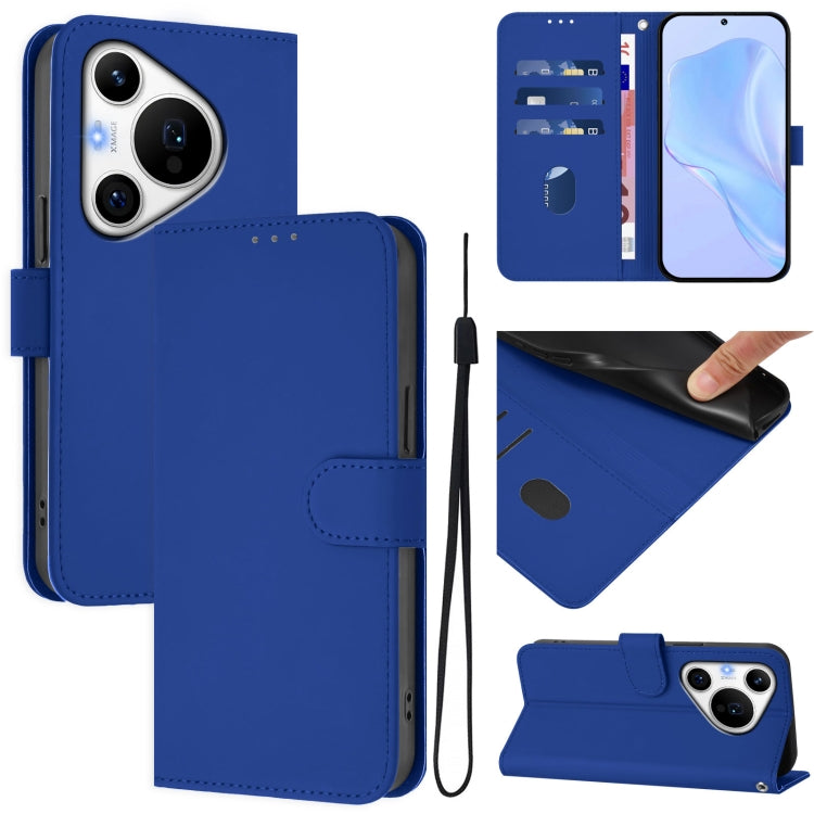 Skin Feel Solid Color Leather Phone Case with Lanyard, For Huawei Pura 70 Pro / 70 Pro+, For Huawei nova 12i 4G