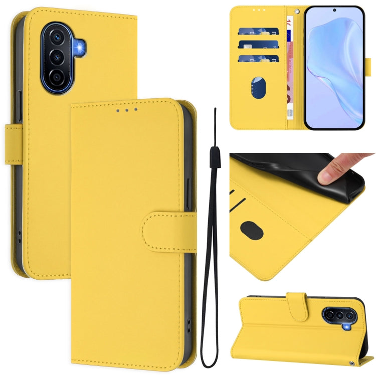 Skin Feel Solid Color Leather Phone Case with Lanyard, For Huawei Enjoy 50 Pro 4G / nova Y90, For Huawei Enjoy 50 4G / nova Y70 Plus