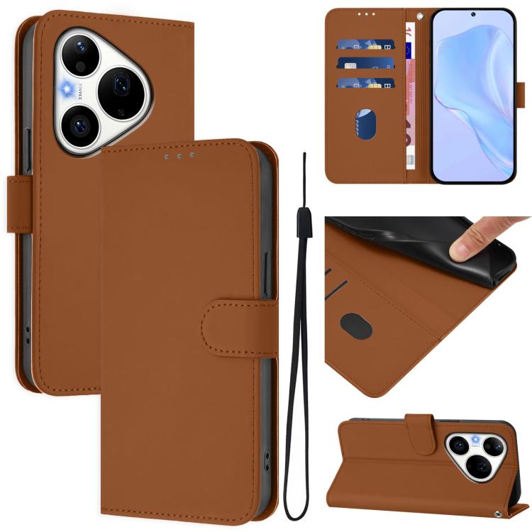Skin Feel Solid Color Leather Phone Case with Lanyard, For Huawei Pura 90 Pro Max 5G, For Huawei Pura 90 Pro 5G