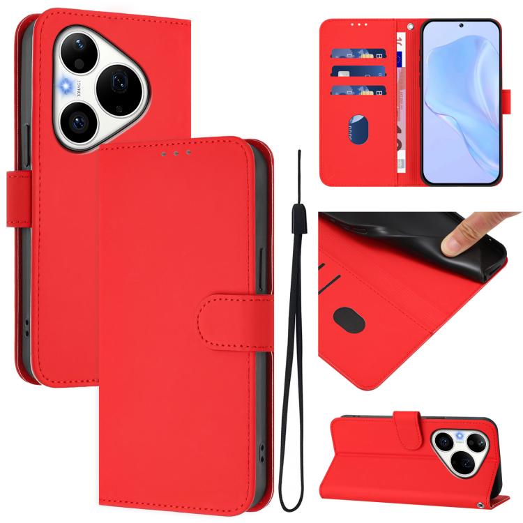 Skin Feel Solid Color Leather Phone Case with Lanyard, For Huawei Pura 90 Pro Max 5G, For Huawei Pura 90 Pro 5G