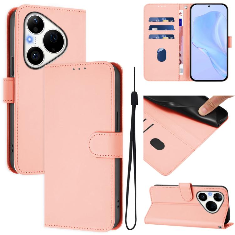 Skin Feel Solid Color Leather Phone Case with Lanyard, For Huawei Pura 90 Pro Max 5G, For Huawei Pura 90 Pro 5G