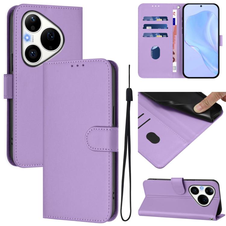 Skin Feel Solid Color Leather Phone Case with Lanyard, For Huawei Pura 90 Pro Max 5G, For Huawei Pura 90 Pro 5G
